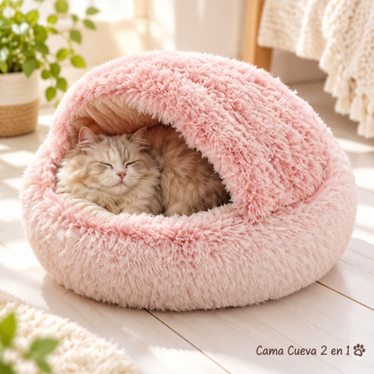 Cama Redonda 2 en 1 para Perros y Gatos - Felpa Suave y Cálida