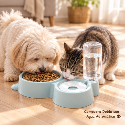 Comedero Doble con Dispensador Automático de Agua para Perros y Gatos