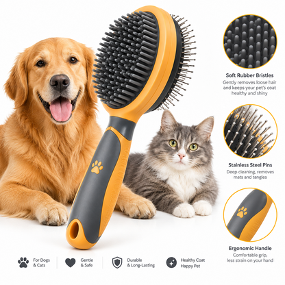 Cepillo Doble Cara para Perros y Gatos — Masaje y Desenredo