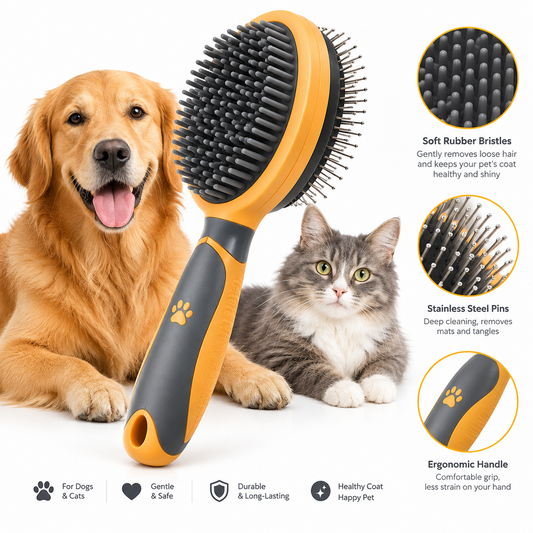 Cepillo Doble Cara para Perros y Gatos — Masaje y Desenredo